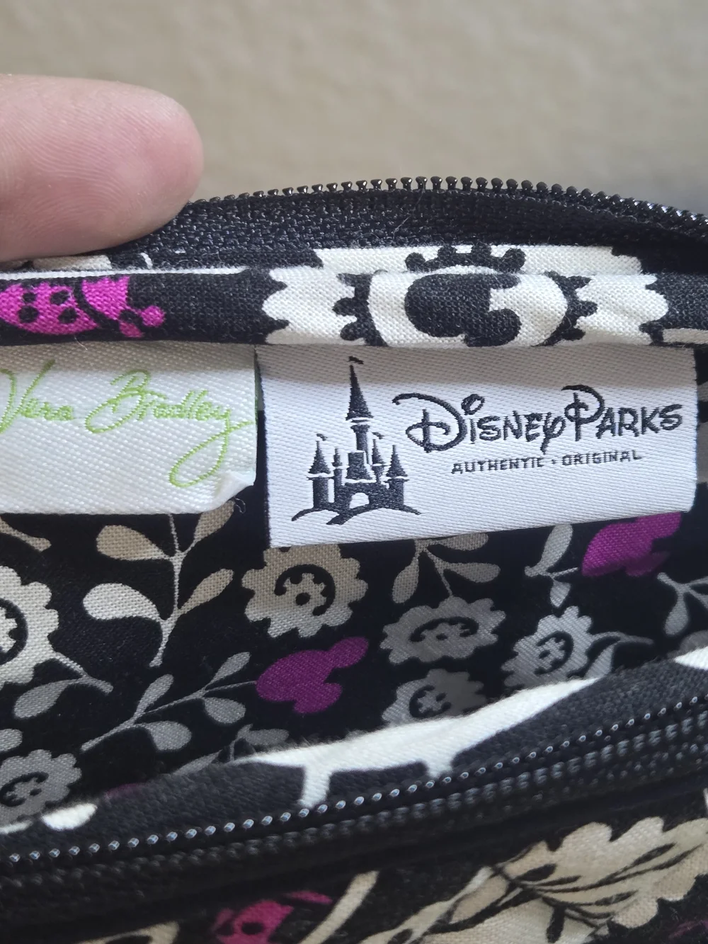 Vera Bradley Disney Black Floral Crossbody with Cream & Pink Accents